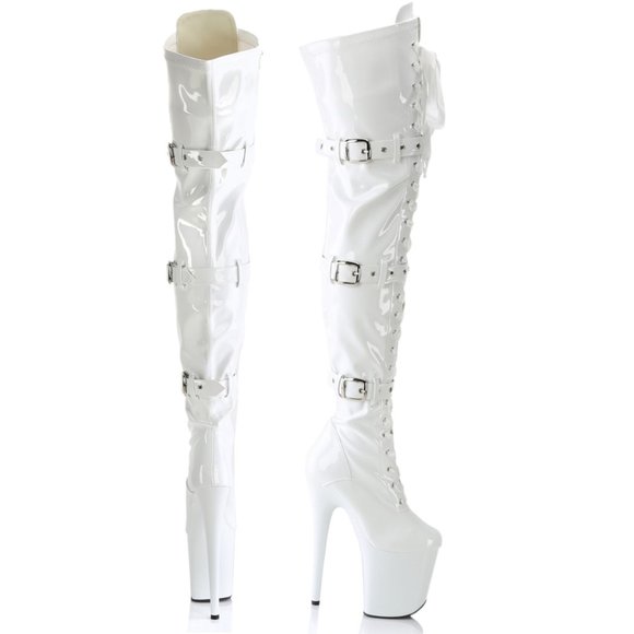 White Patent Stretch Thigh Boots 4